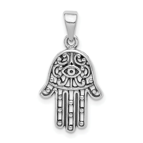 Sterling Silver Hamsa Hand Pendant with Evil Eye Symbol, Filigree Design, Spiritual Amulet