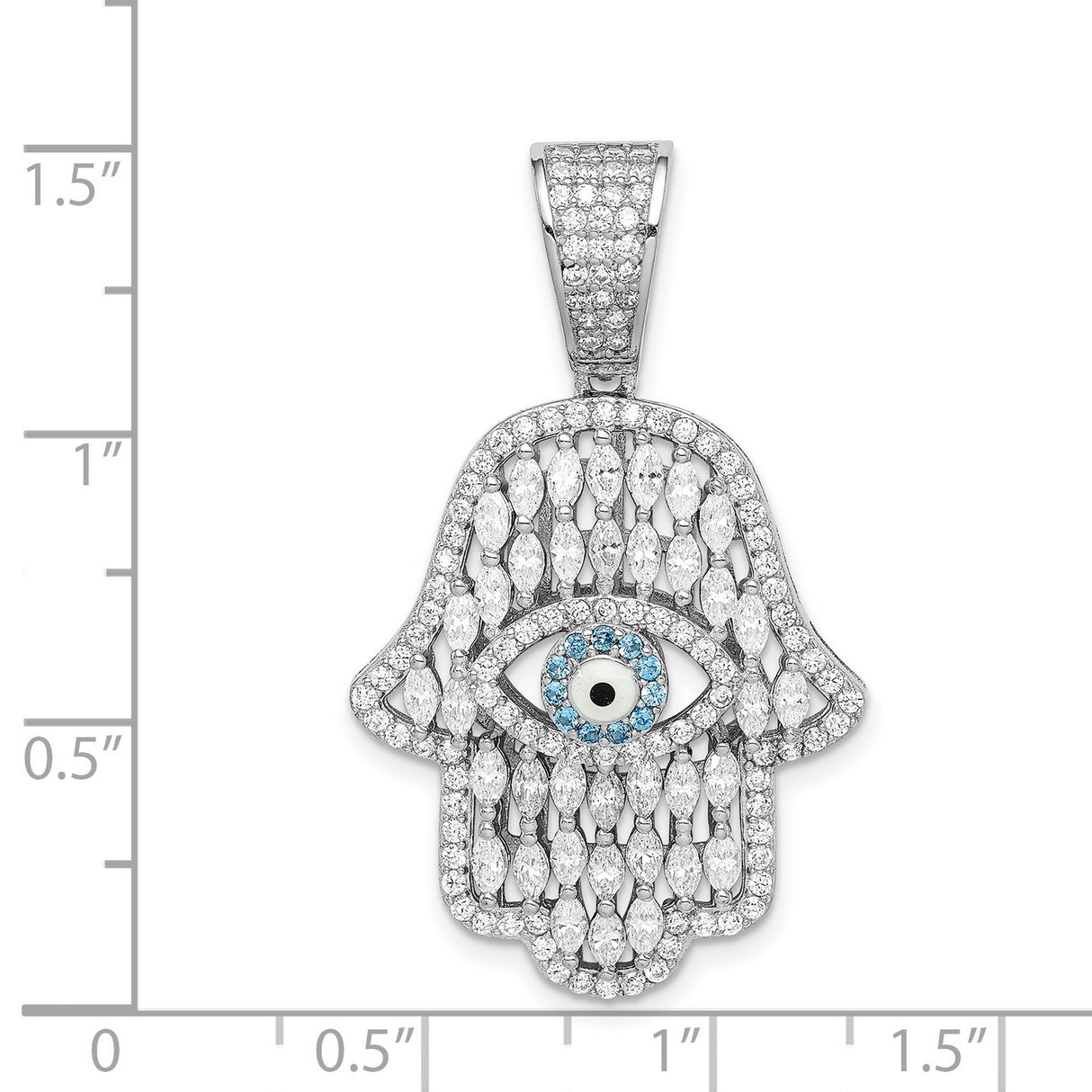 Sterling Silver Hamsa Hand Pendant with Cubic Zirconia and Blue Evil Eye Symbol
