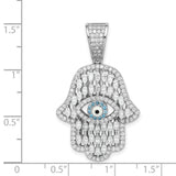 Sterling Silver Hamsa Hand Pendant with Cubic Zirconia and Blue Evil Eye Symbol