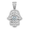 Sterling Silver Hamsa Hand Pendant with Cubic Zirconia and Blue Evil Eye Symbol