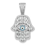 Sterling Silver Hamsa Hand Pendant with Cubic Zirconia and Blue Evil Eye Symbol