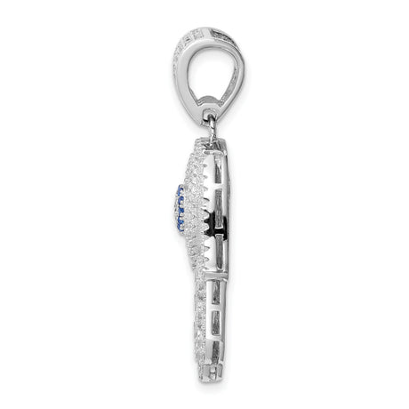 Sterling Silver Hamsa Pendant with Cubic Zirconia Evil Eye, Spiritual Protection Charm