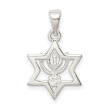 Sterling Silver Star of David Pendant with Menorah Centerpiece , Judaica Religious Jewelry