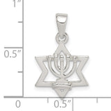 Sterling Silver Star of David Pendant with Menorah Centerpiece , Judaica Religious Jewelry