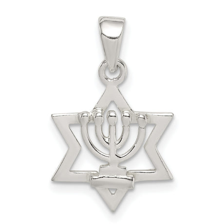 Sterling Silver Star of David Pendant with Menorah Centerpiece , Judaica Religious Jewelry