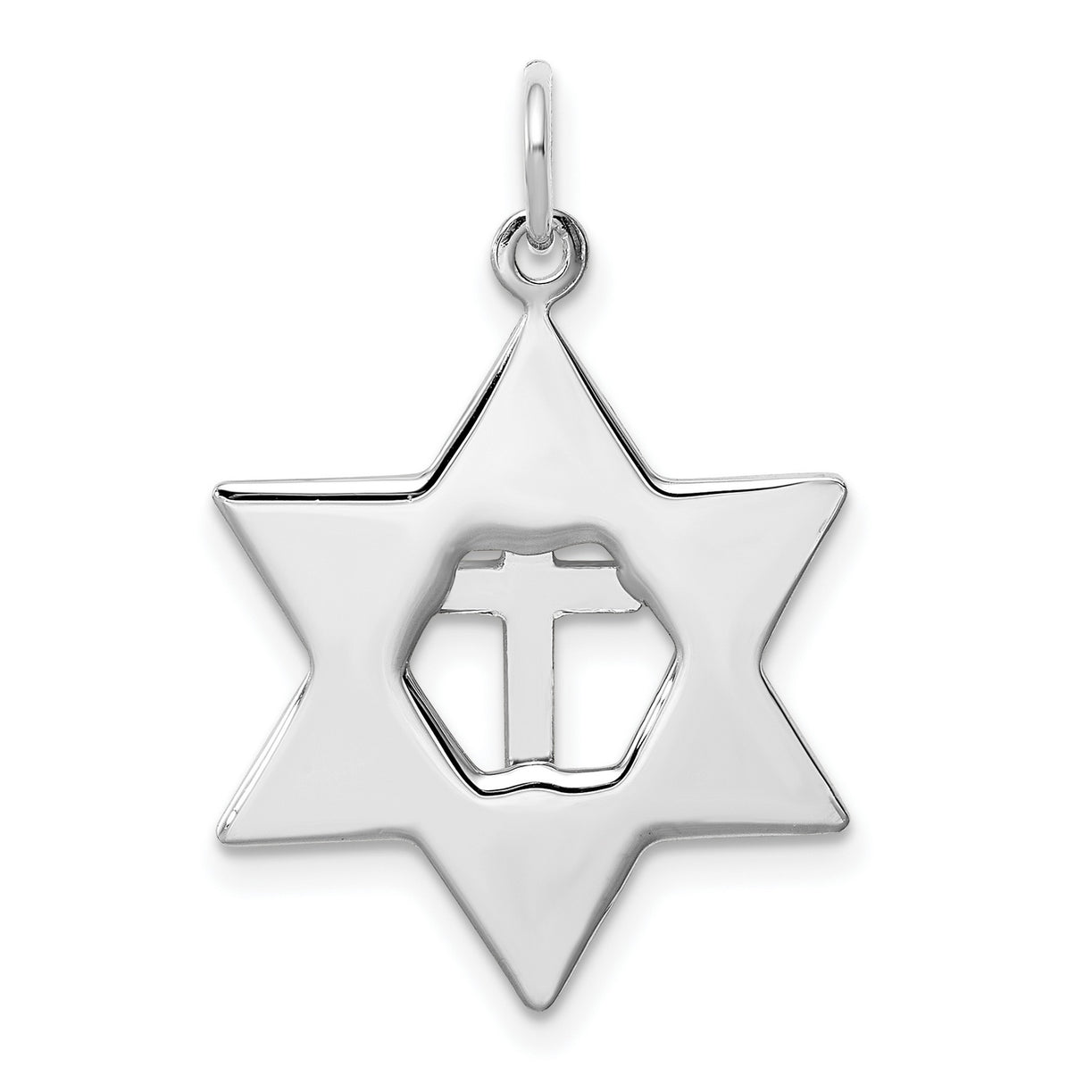 Sterling Silver Cross Pendant with Two-Tone Star of David Interfaith Design