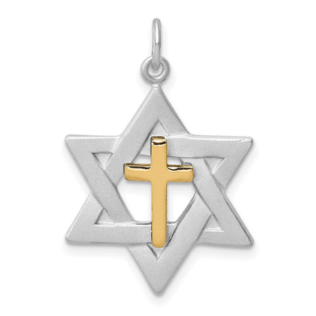 Sterling Silver Cross Pendant with Two-Tone Star of David Interfaith Design