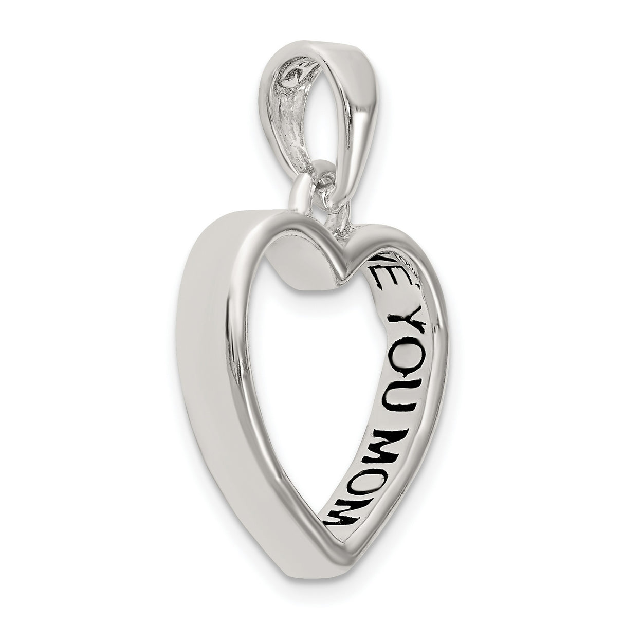 Enamel LOVE YOU MOM Heart Charm Pendant in Real 925 Sterling Silver