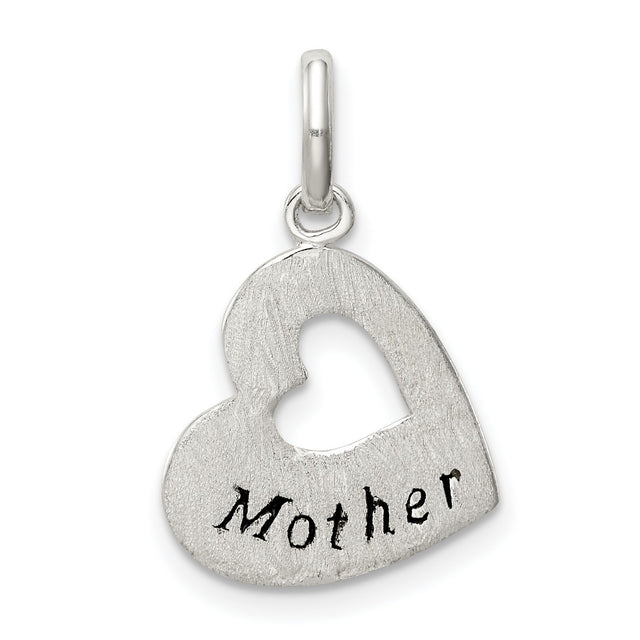 Brushed and Antiqued Mother Heart Charm Pendant in Real 925 Sterling Silver