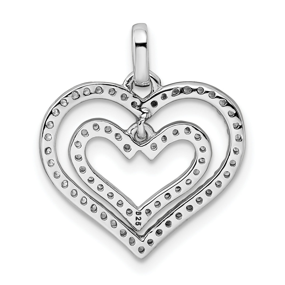 CZ Double Heart Charm Pendant in Real 925 Sterling Silver