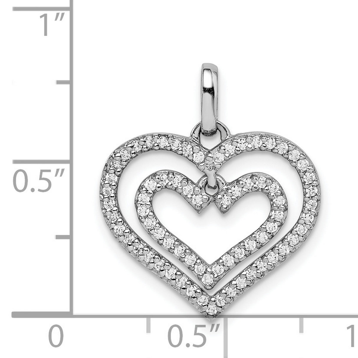 CZ Double Heart Charm Pendant in Real 925 Sterling Silver