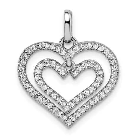 CZ Double Heart Charm Pendant in Real 925 Sterling Silver