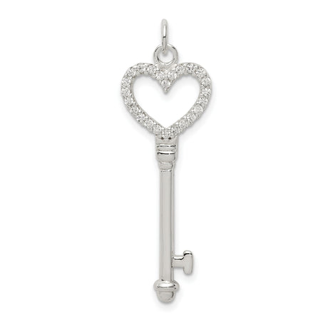 Sterling Silver Heart Key Pendant with Cubic Zirconia, Romantic Jewelry for Women