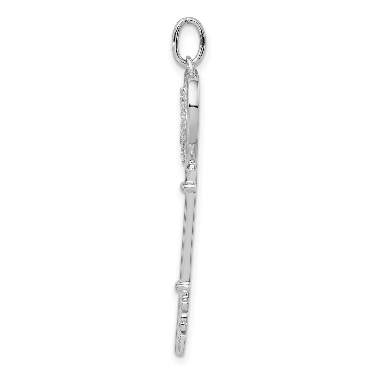Sterling Silver Heart Key Pendant with Cubic Zirconia Accents and Scrollwork for Women