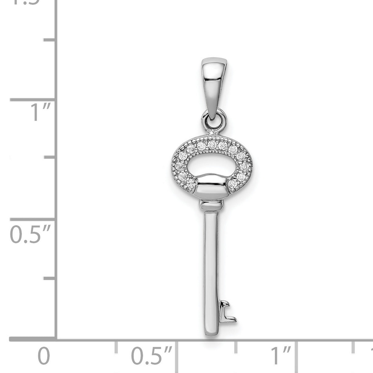 Sterling Silver Key Pendant with Cubic Zirconia Accents, Classic Skeleton Key Design for Women