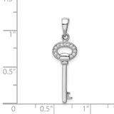 Sterling Silver Key Pendant with Cubic Zirconia Accents, Classic Skeleton Key Design for Women