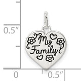 Enamel MY FAMILY Heart Charm Pendant in Real 925 Sterling Silver