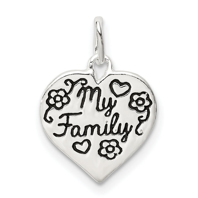 Enamel MY FAMILY Heart Charm Pendant in Real 925 Sterling Silver