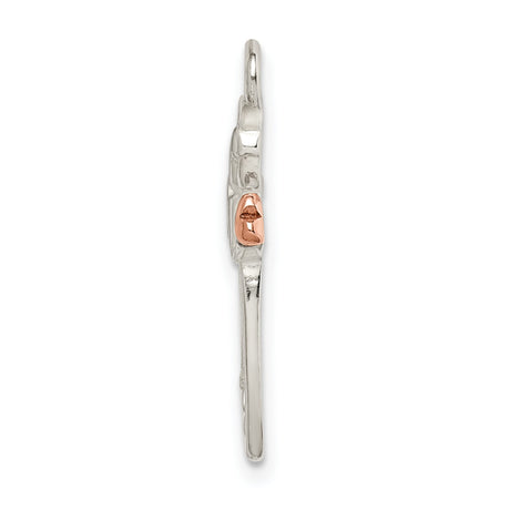 Sterling Silver Angel Pendant with Rose Gold Heart, Openwork Guardian Angel Design for Women