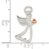 Sterling Silver Angel Pendant with Rose Gold Heart, Openwork Guardian Angel Design for Women