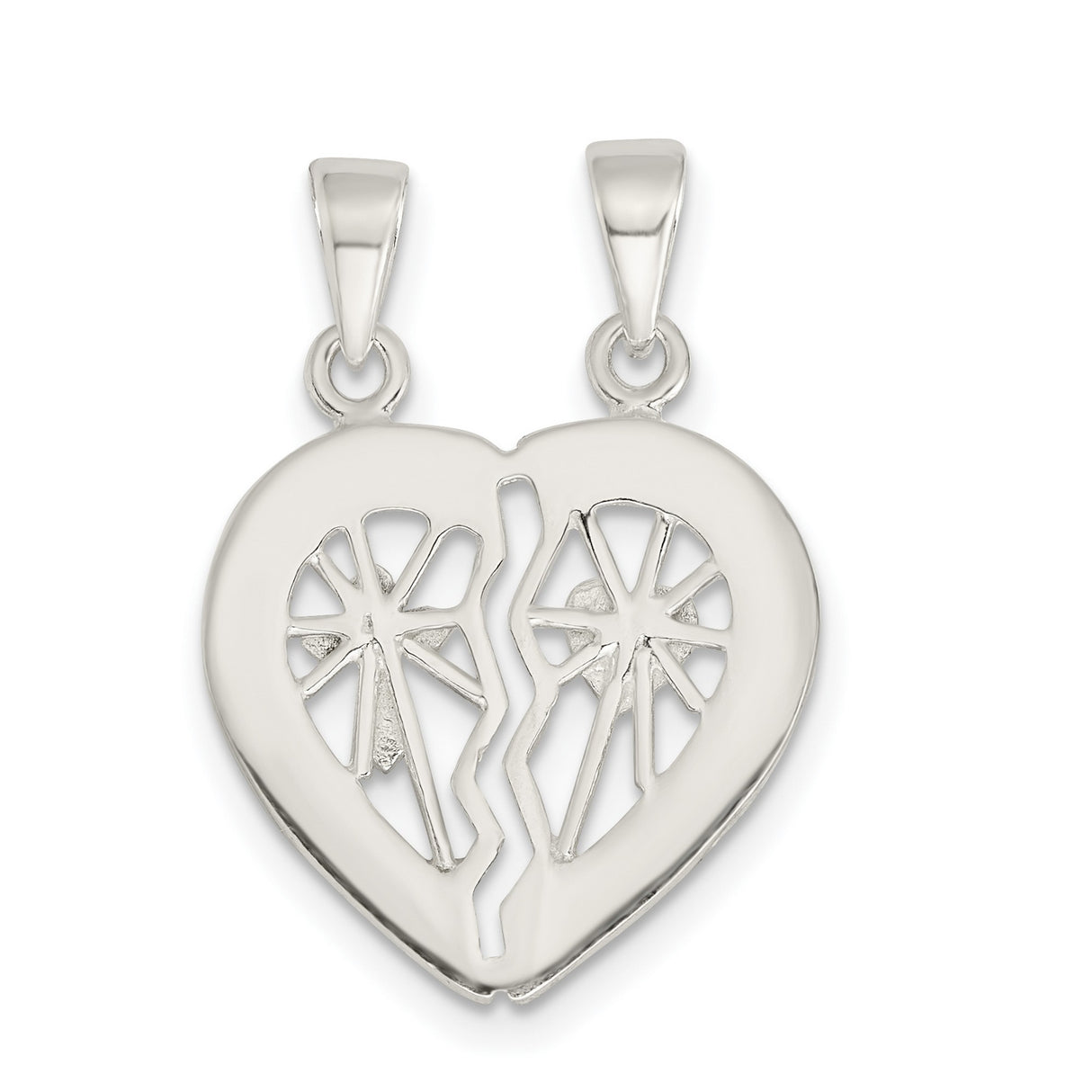 Glitter Infused Break Apart Heart Charm Pendant in Real 925 Sterling Silver