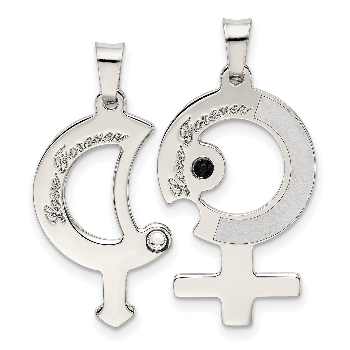 CZ Male Female Break apart Symbols Charm Pendant in Real 925 Sterling Silver