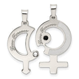 CZ Male Female Break apart Symbols Charm Pendant in Real 925 Sterling Silver