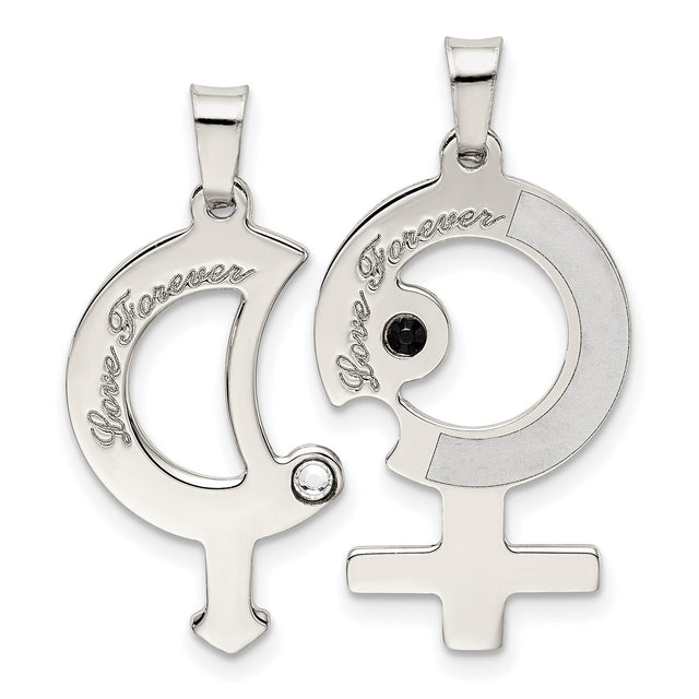 CZ Male Female Break apart Symbols Charm Pendant in Real 925 Sterling Silver