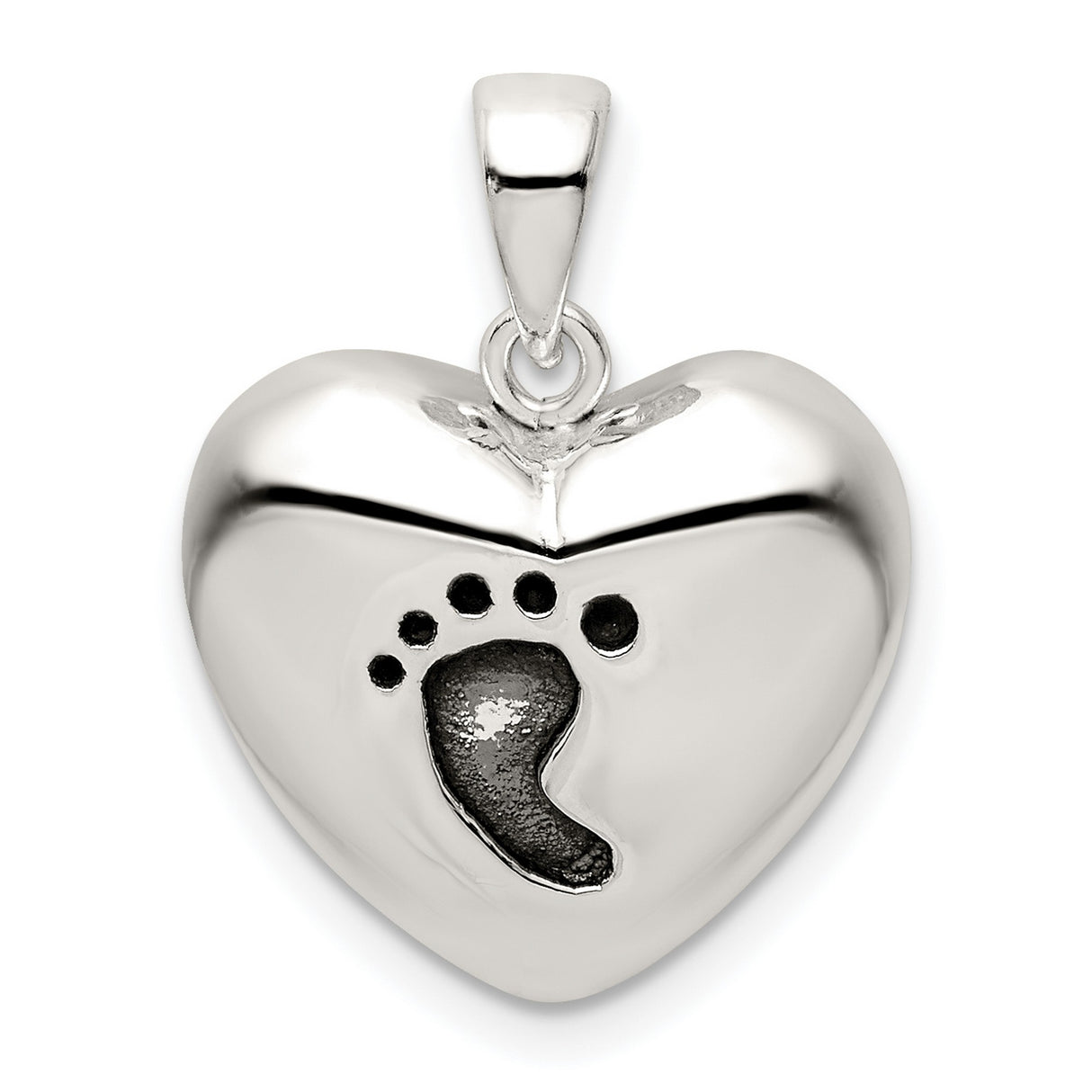 Sterling Silver Heart Pendant with Baby Footprint, Memorial Jewelry for Women