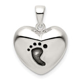 Sterling Silver Heart Pendant with Baby Footprint, Memorial Jewelry for Women