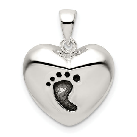 Sterling Silver Heart Pendant with Baby Footprint, Memorial Jewelry for Women