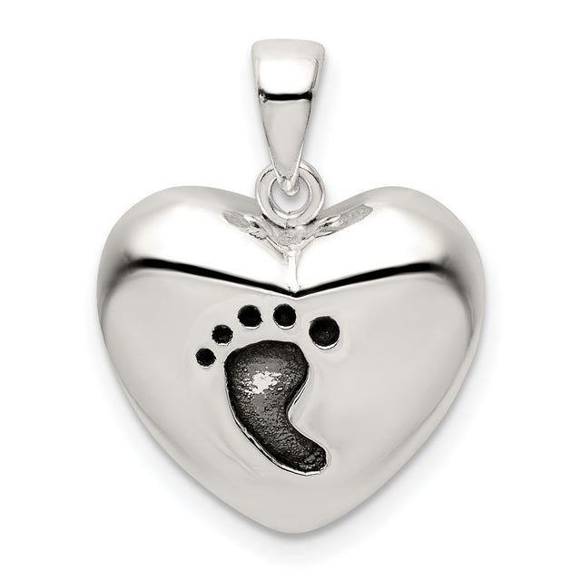 Sterling Silver Heart Pendant with Baby Footprint, Memorial Jewelry for Women