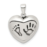 Sterling Silver Heart Pendant with Baby Handprint and Footprint, Motherhood Keepsake Jewelry
