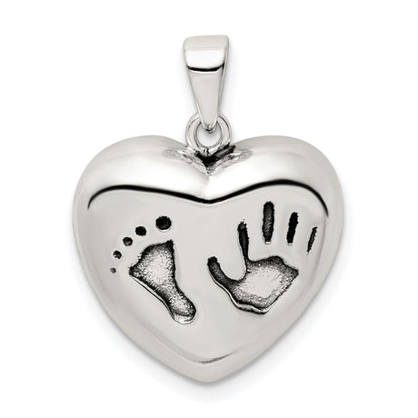 Sterling Silver Heart Pendant with Baby Handprint and Footprint, Motherhood Keepsake Jewelry