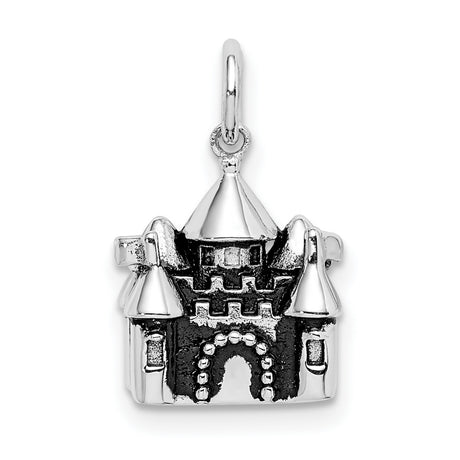 Sterling Silver Castle Pendant Charm with Turrets and Arches Fantasy Theme