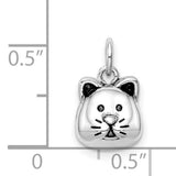 Antiqued Cat Head Charm Pendant in Real 925 Sterling Silver