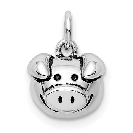 Sterling Silver Pig Face Pendant, Whimsical Animal Charm, Chinese Zodiac Symbol of Good Fortune