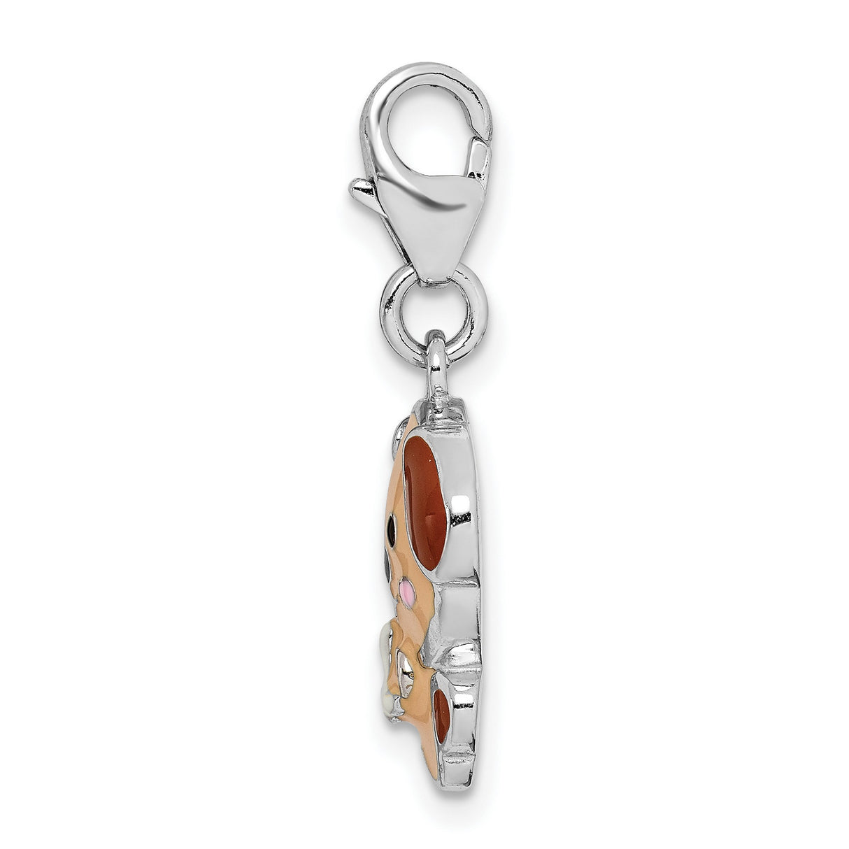 Sterling Silver Puppy Charm with Enamel, Cartoon Style Dog Holding Bone, Pet Lover Jewelry Piece
