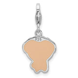 Sterling Silver Puppy Charm with Enamel, Cartoon Style Dog Holding Bone, Pet Lover Jewelry Piece