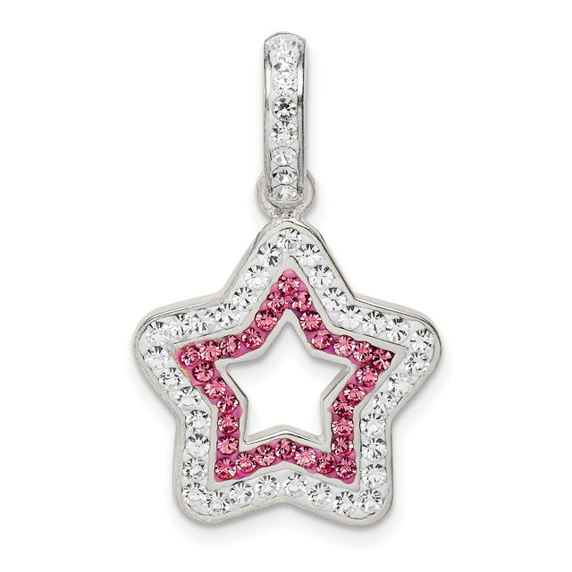 Sterling Silver Star Pendant with Pink and White Cubic Zirconia, Dual Layer Celestial Design