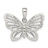 Sterling Silver Butterfly Pendant with Textured Openwork Design, Boho Nature Style for Women