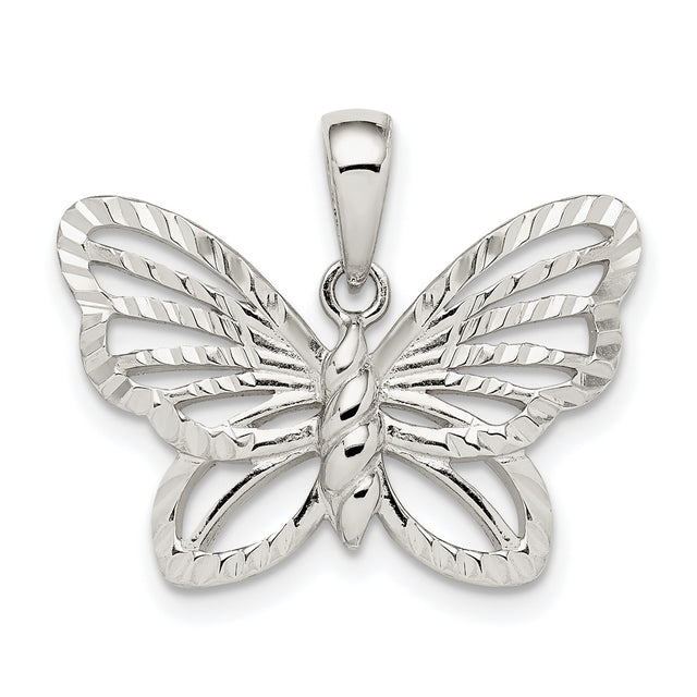 Sterling Silver Butterfly Pendant with Textured Openwork Design, Boho Nature Style for Women