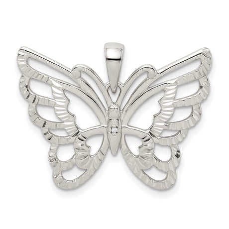 Sterling Silver Butterfly Pendant with Cubic Zirconia, Openwork Design, Symbolic Nature Jewelry