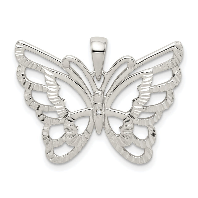 Sterling Silver Butterfly Pendant with Cubic Zirconia, Openwork Design, Symbolic Nature Jewelry