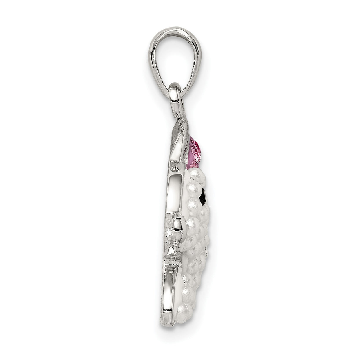 Sterling Silver Bunny Pendant with Simulated Pearl and Pink Crystal Ears