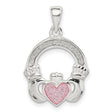 Sterling Silver Claddagh Pendant with Pink Glitter Heart, Irish Love and Loyalty Symbol for Women