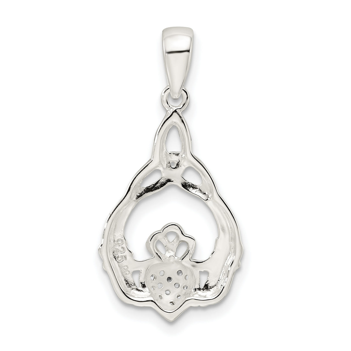 Sterling Silver Claddagh Pendant with Celtic Trinity Knot and Cubic Zirconia