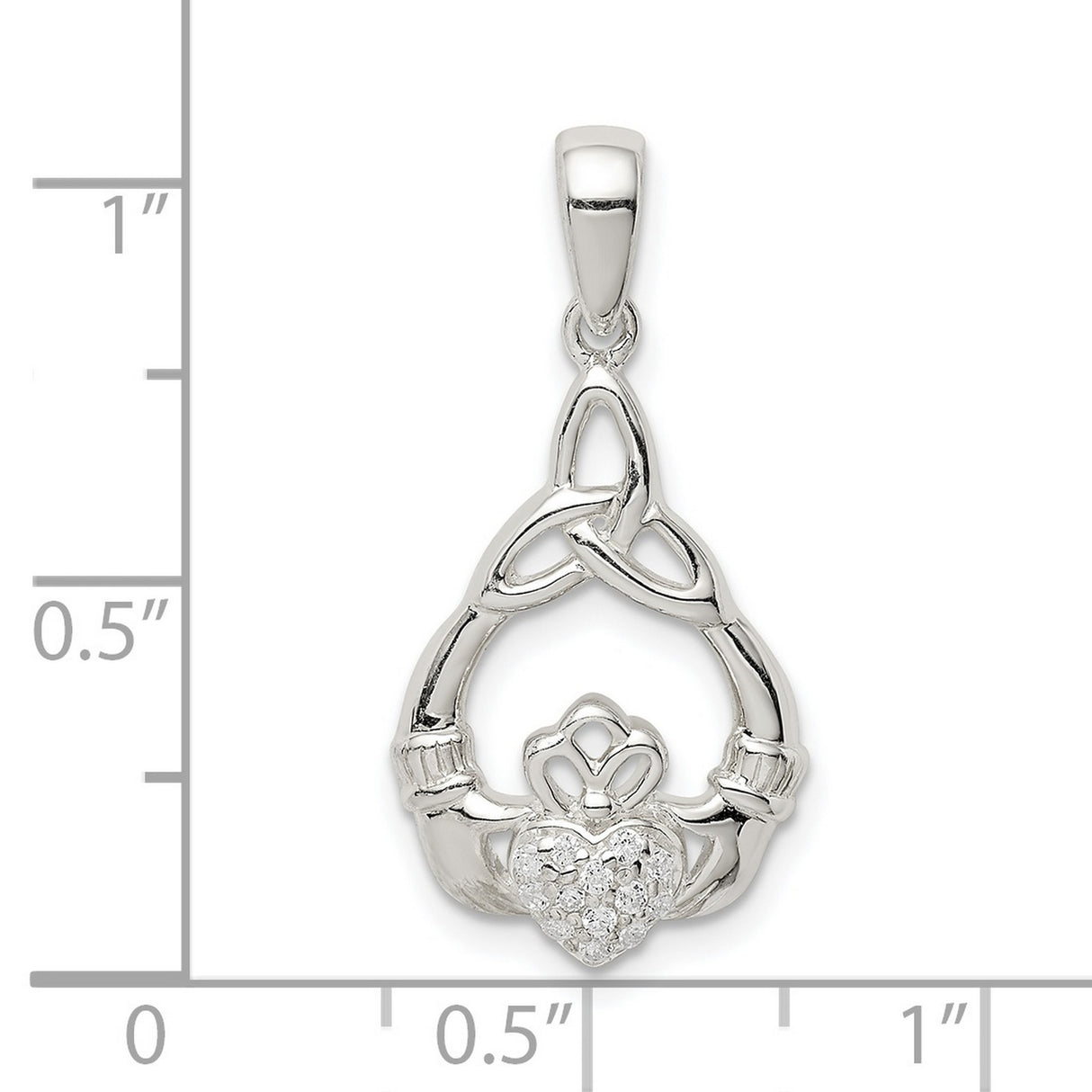 Sterling Silver Claddagh Pendant with Celtic Trinity Knot and Cubic Zirconia