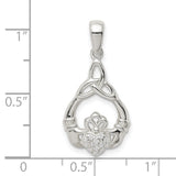 Sterling Silver Claddagh Pendant with Celtic Trinity Knot and Cubic Zirconia