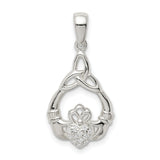 Sterling Silver Claddagh Pendant with Celtic Trinity Knot and Cubic Zirconia